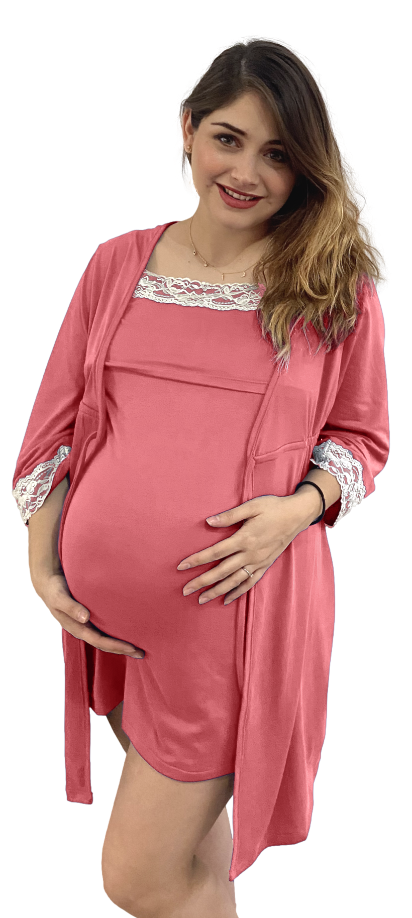 190p Happy Mama Para Mujer Set Camisón Bata de Rayas Premamá Embarazo Lactancia 